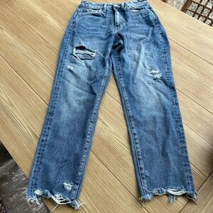 VERVET BY FLYING MONKEY Distressed Straight Leg Jeans - Blue